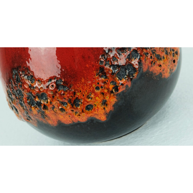 Vintage Scheurich vase in red black orange ceramic - 1960s