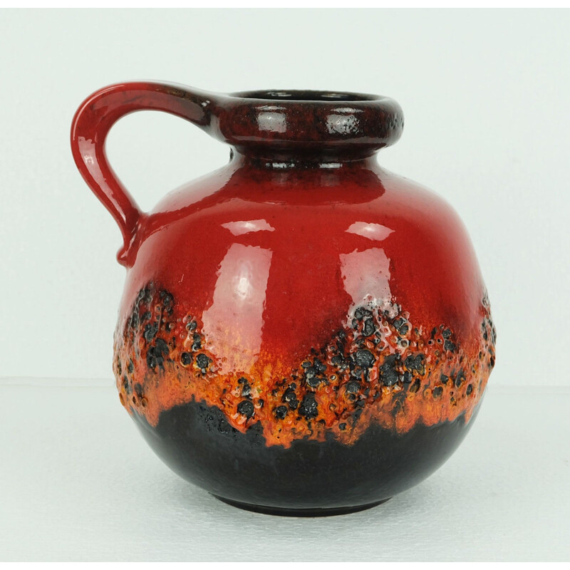 Vintage Scheurich vase in red black orange ceramic - 1960s