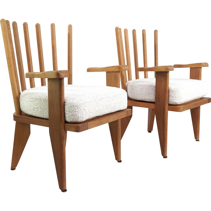 Pair of vintage oak armchairs by Guillerme and Chambron, France 1960