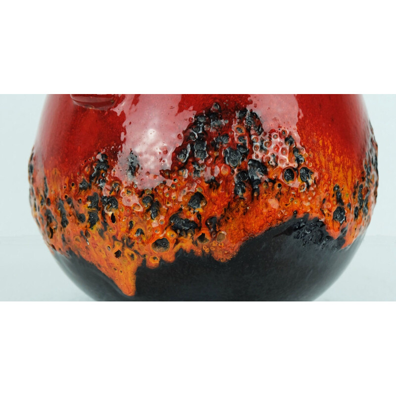 Vintage Scheurich vase in red black orange ceramic - 1960s