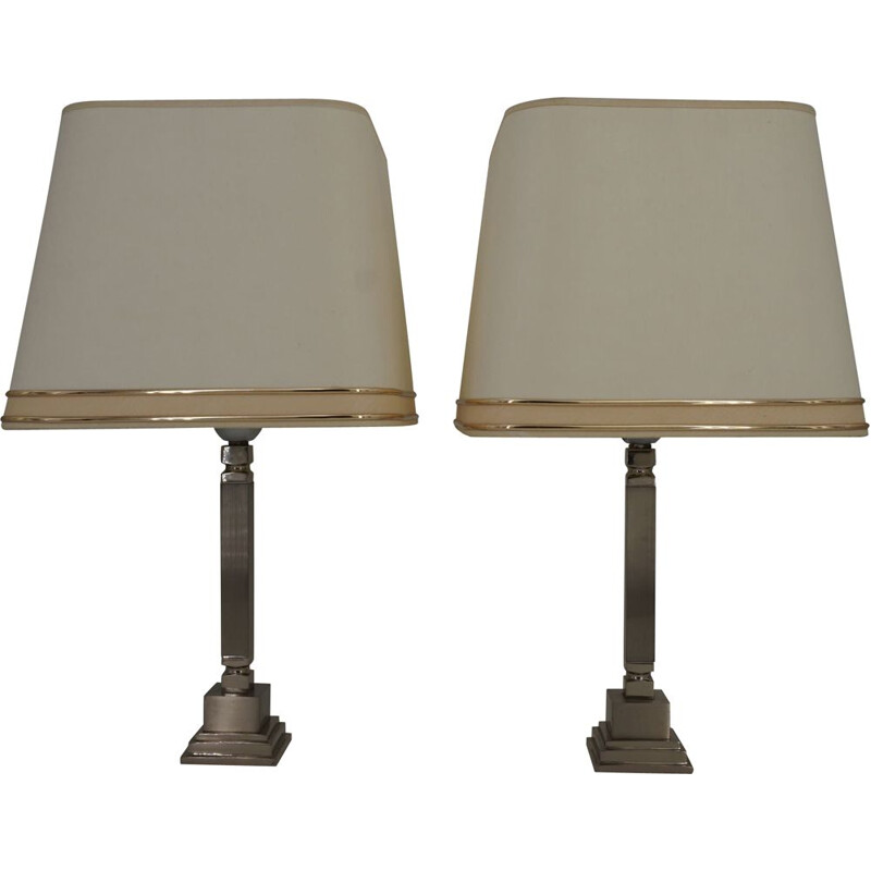 Pair of vintage lamps in chrome and brushed metal