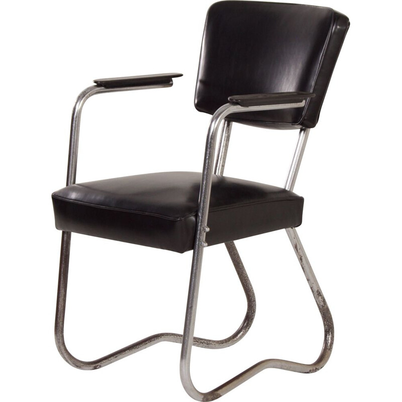 Mid-century Bauhaus tubular chair with armrests, 1930s