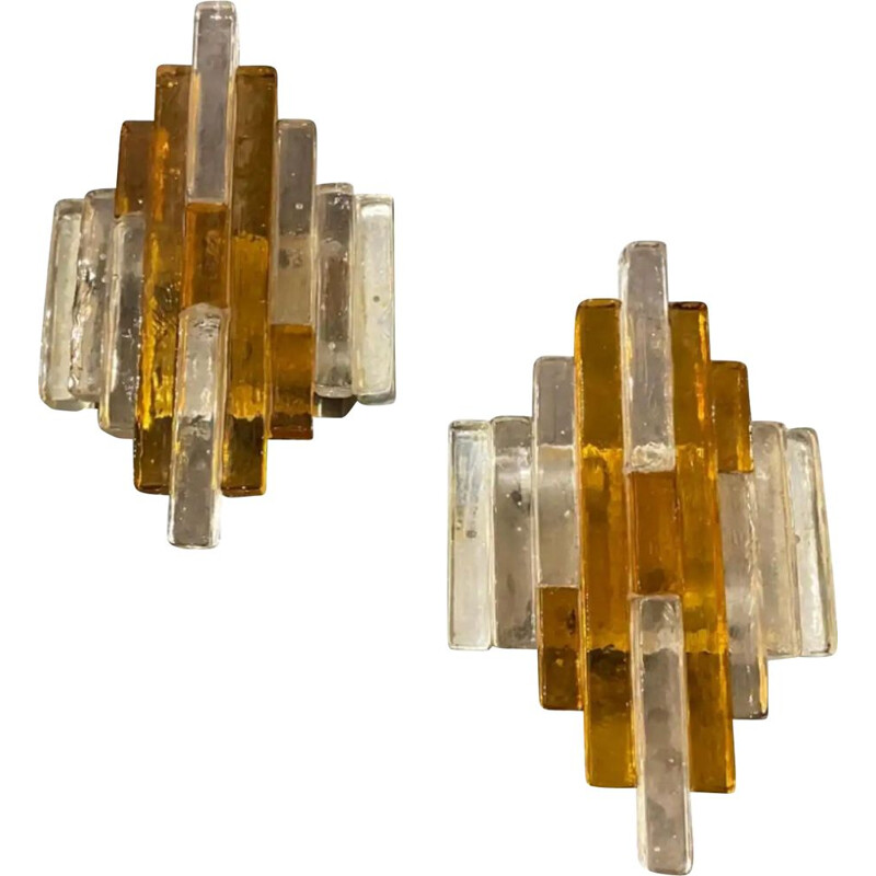 Conjunto de dois candeeiros de parede de vidro Murano vintage, 1970