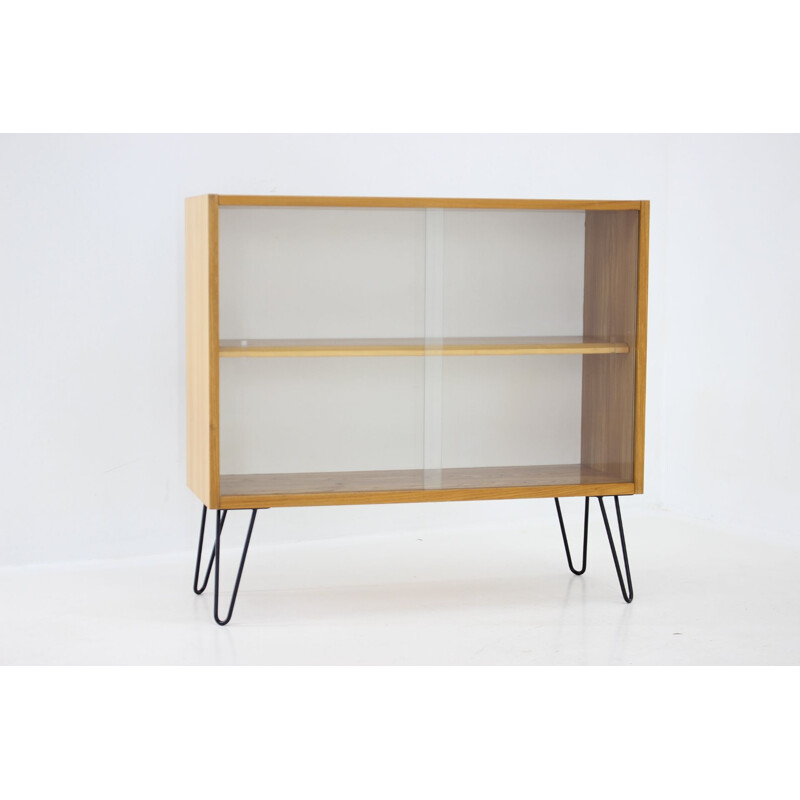 Vintage birch wood showcase, Czech 1970