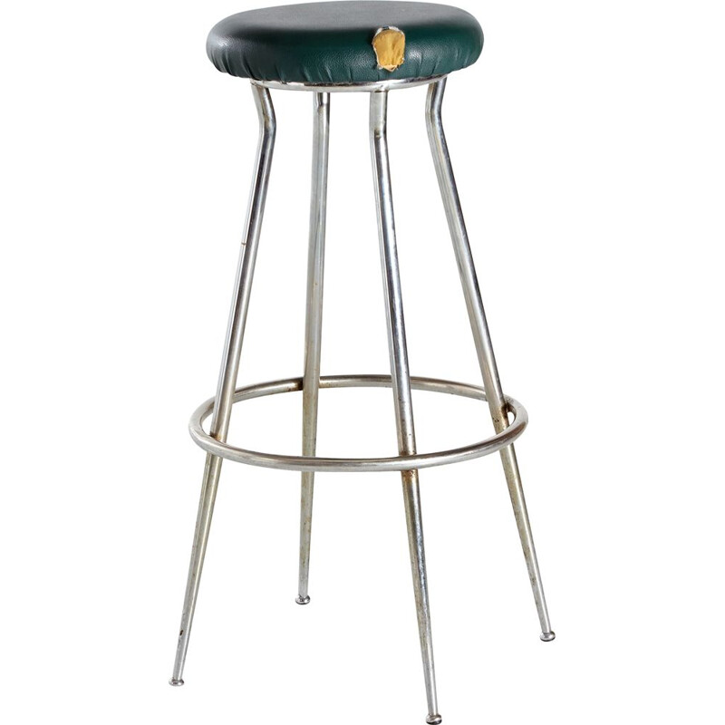 Mid-century leather and metal bar stool