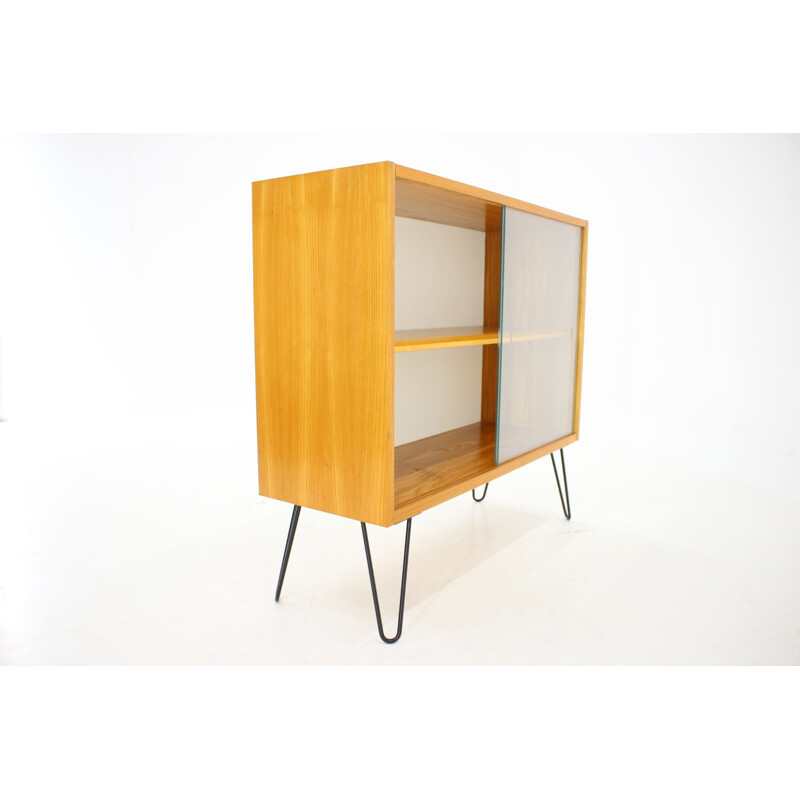 Vintage birch wood showcase, Czech 1970