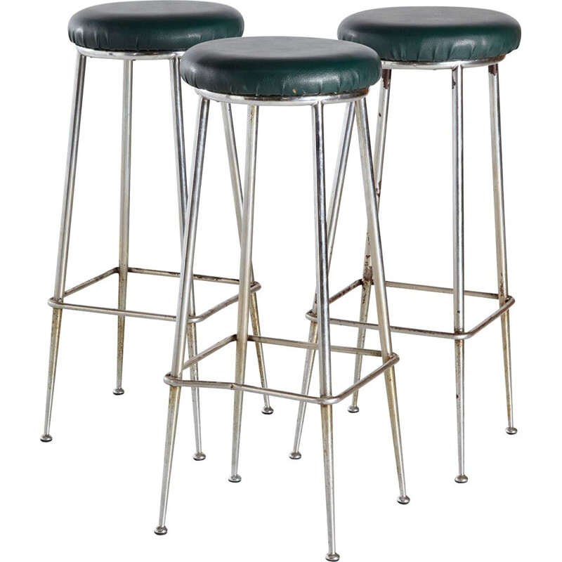 Vintage leather and metal bar stool