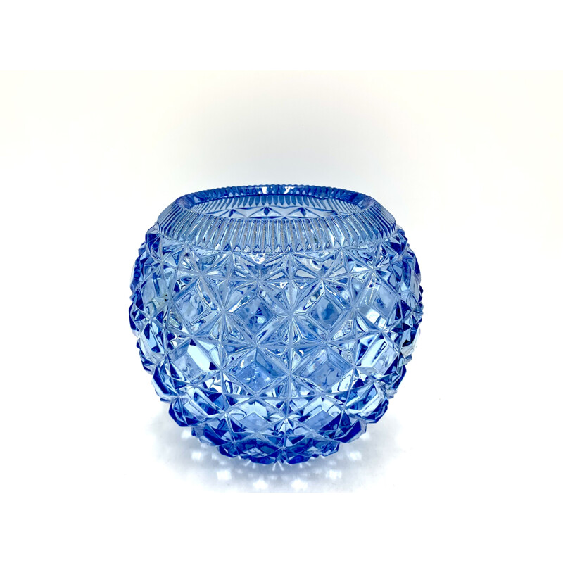 Vase vintage boule bleu, Pologne 1970