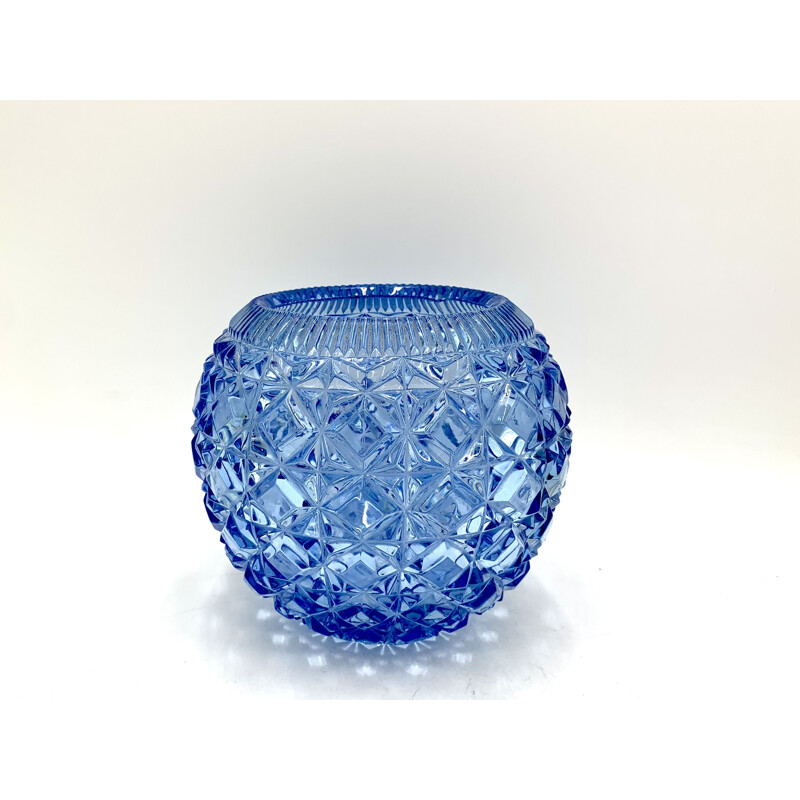 Vase vintage boule bleu, Pologne 1970