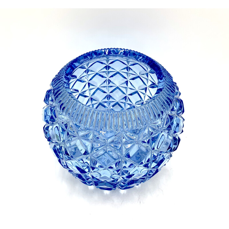 Vase vintage boule bleu, Pologne 1970