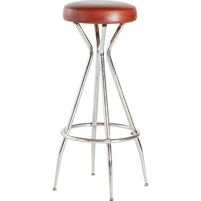 Vintage leather and metal bar stool