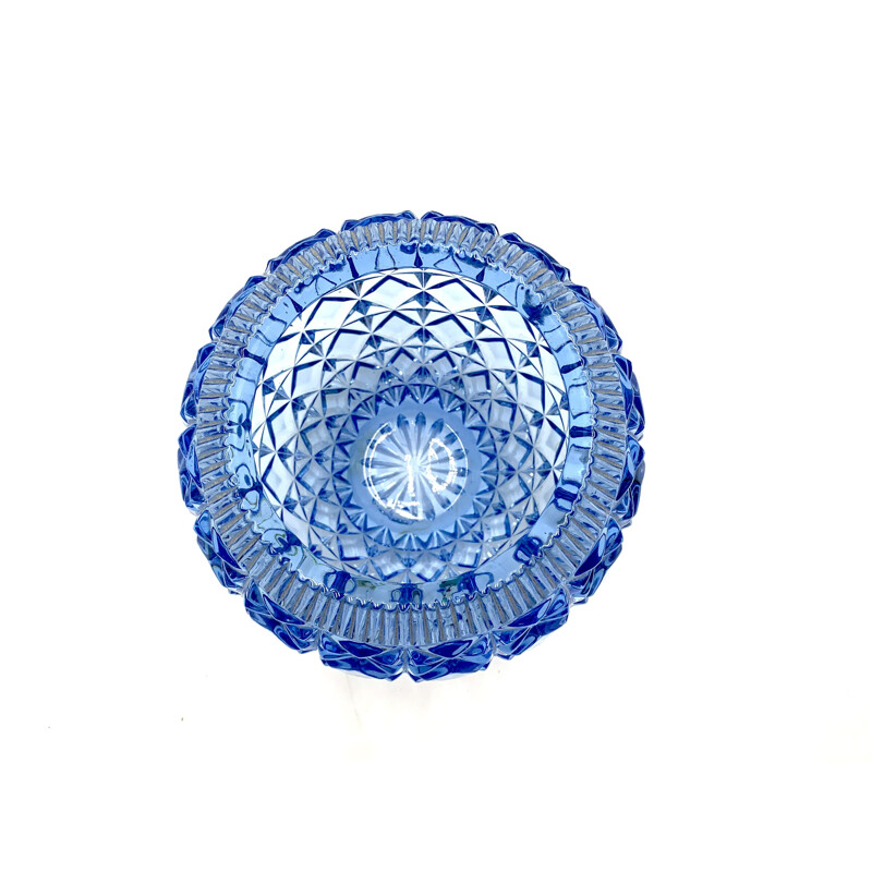 Vase vintage boule bleu, Pologne 1970