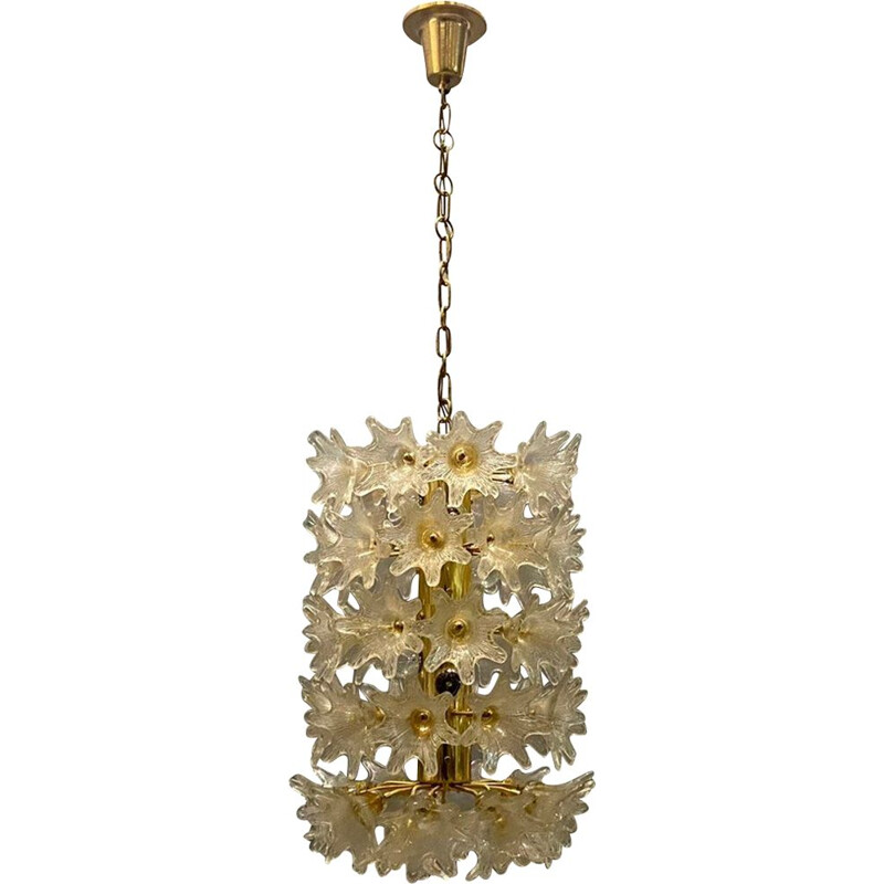 Italian vintage Murano glass flower chandelier by Paolo Venini, 1970s