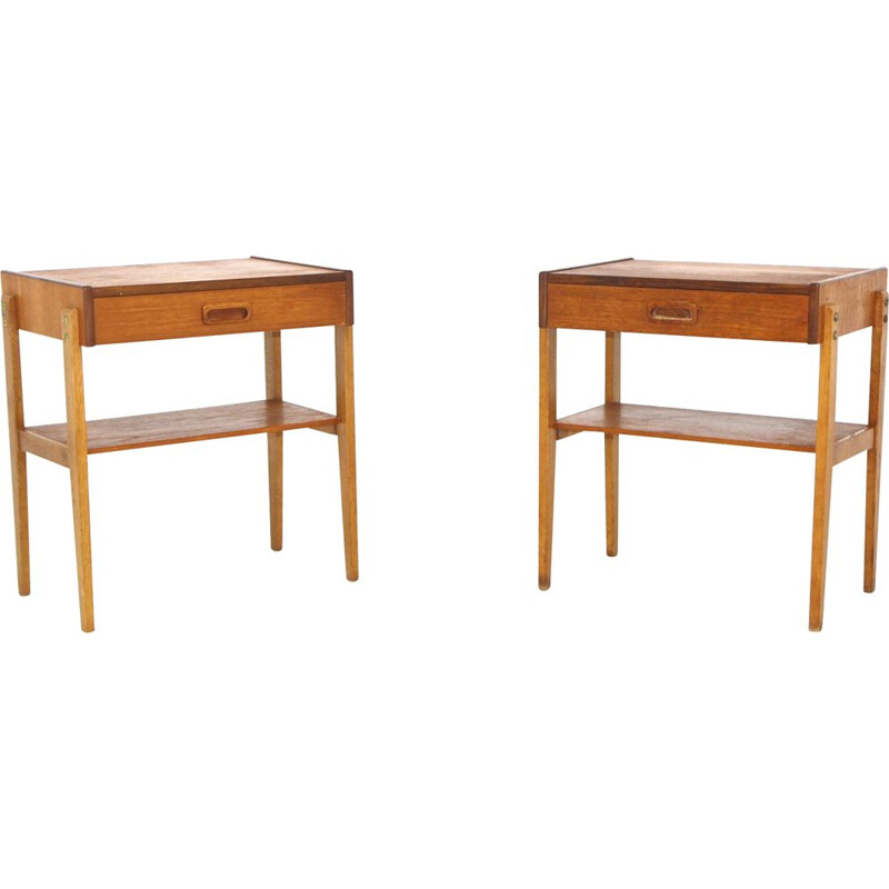 Pair of vintage teak and oakwood night stands, Sweden 1960