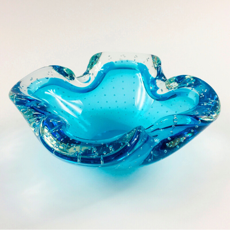 Vintage Murano Bullicante & Sommerso glass ashtray, Italy 1960s