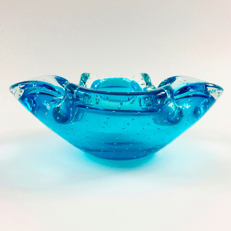 Vintage Murano Bullicante & Sommerso glass ashtray, Italy 1960s