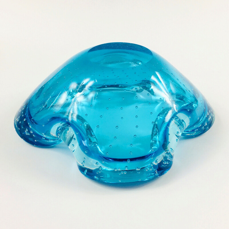 Vintage Murano Bullicante & Sommerso glass ashtray, Italy 1960s