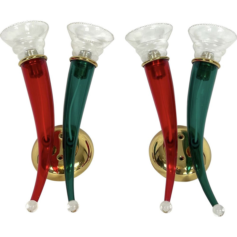 Pair of vintage glass and lacquer sconces by Giuseppe Righetto for VeArt, Italy 1970