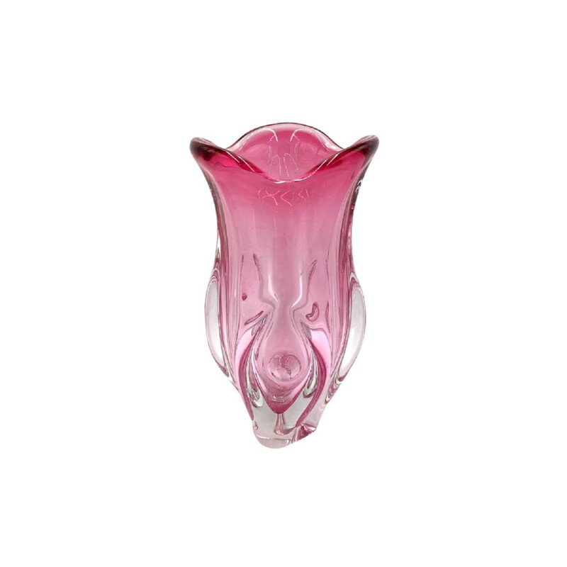 Vintage roze kunstglas vaas van Chribska Sklarna, Tsjechië 1960