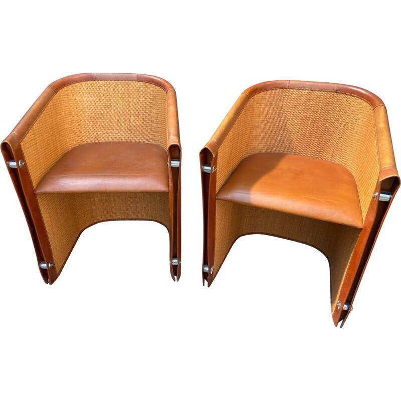 Pair of vintage club chairs model Lario by Giuseppe Viganò for Bonacina, 2000