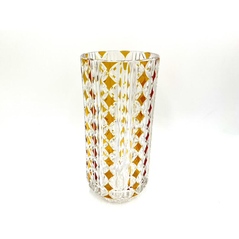 Vase vintage en cristal blanc et or, Pologne 1970