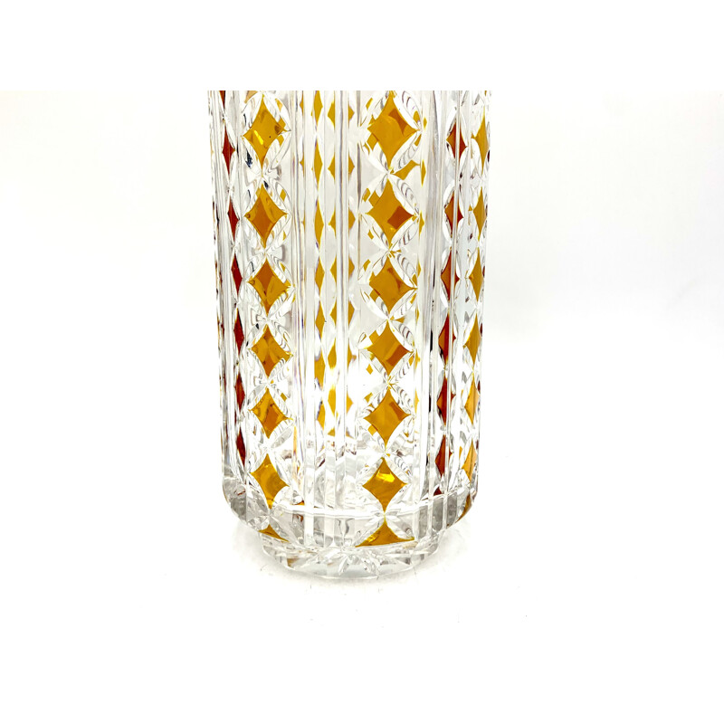 Vintage vaso de cristal branco e dourado, Polónia 1970