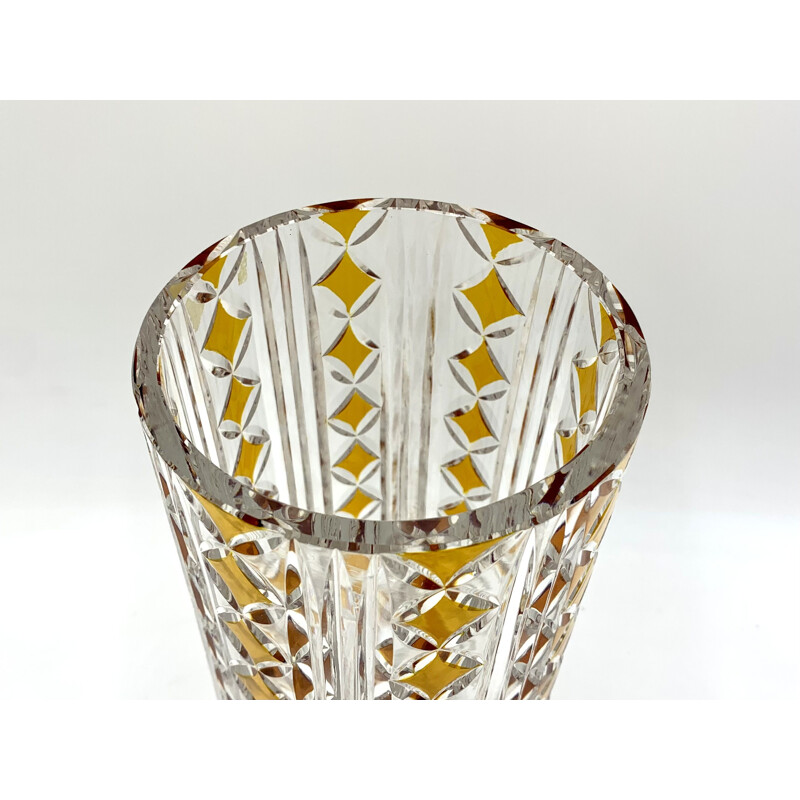 Vase vintage en cristal blanc et or, Pologne 1970