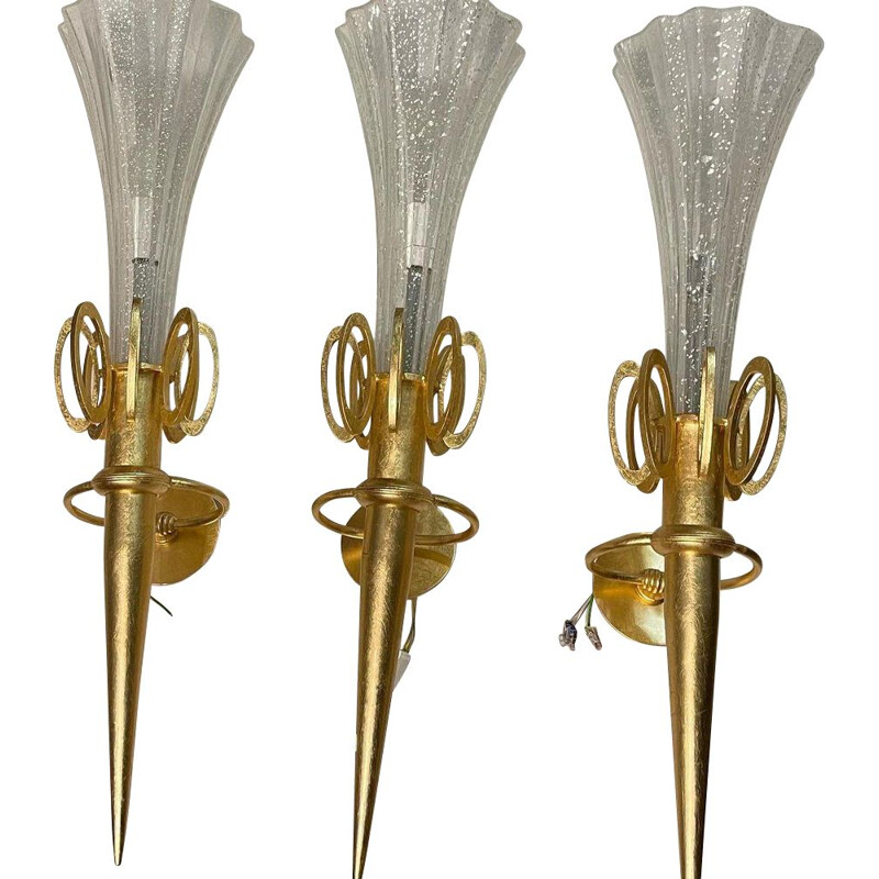 Set di 3 applique vintage in vetro di Murano oro