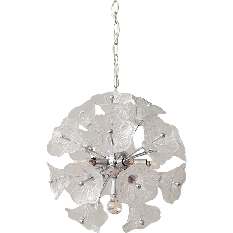 Vintage glass flower chromed Sputnik chandelier by Paolo Venini for VeArt, 1960s