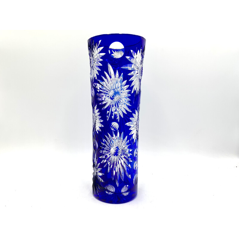 Vintage cobalt crystal vase, Poland 1970s