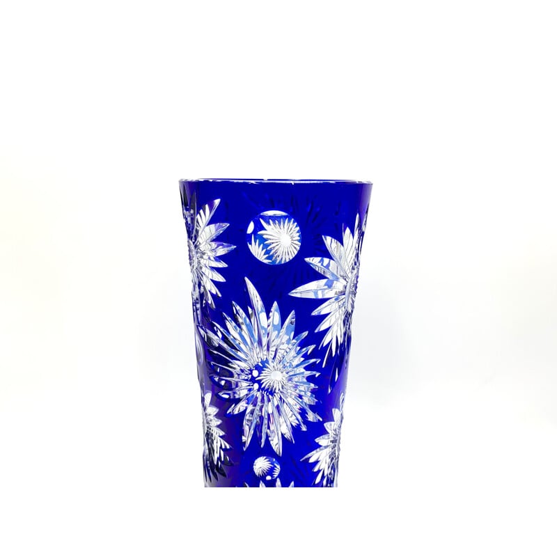 Vintage cobalt crystal vase, Poland 1970s