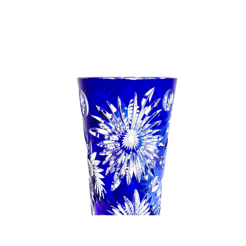 Vintage cobalt crystal vase, Poland 1970s