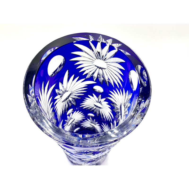 Vase vintage en cristal cobalt, Pologne 1970