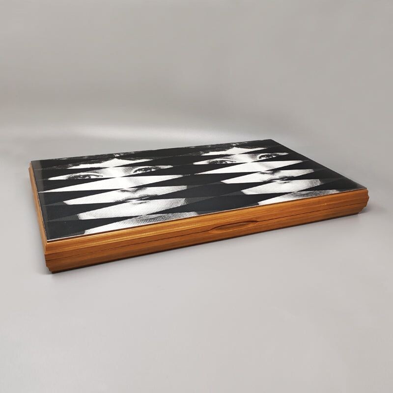 Vintage backgammon in walnut wood by Piero Fornasetti for Dal Negro, Italy 1980s