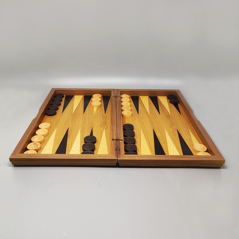 Backgammon vintage en bois de noyer par Piero Fornasetti pour Dal Negro, Italie 1980
