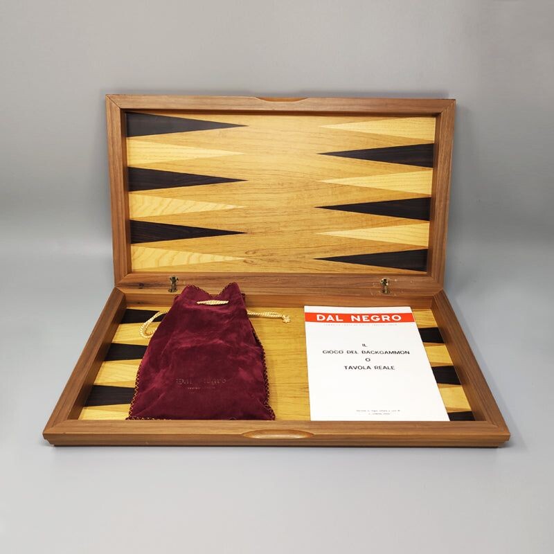 Backgammon vintage en madera de nogal por Piero Fornasetti para Dal Negro, Italia 1980