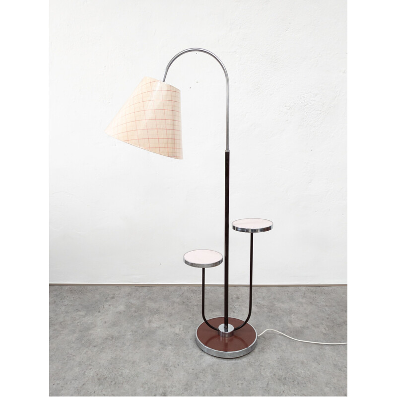 Vintage tubular steel floor lamp by Jindřich Halabala for Up Závody, Czech 1950