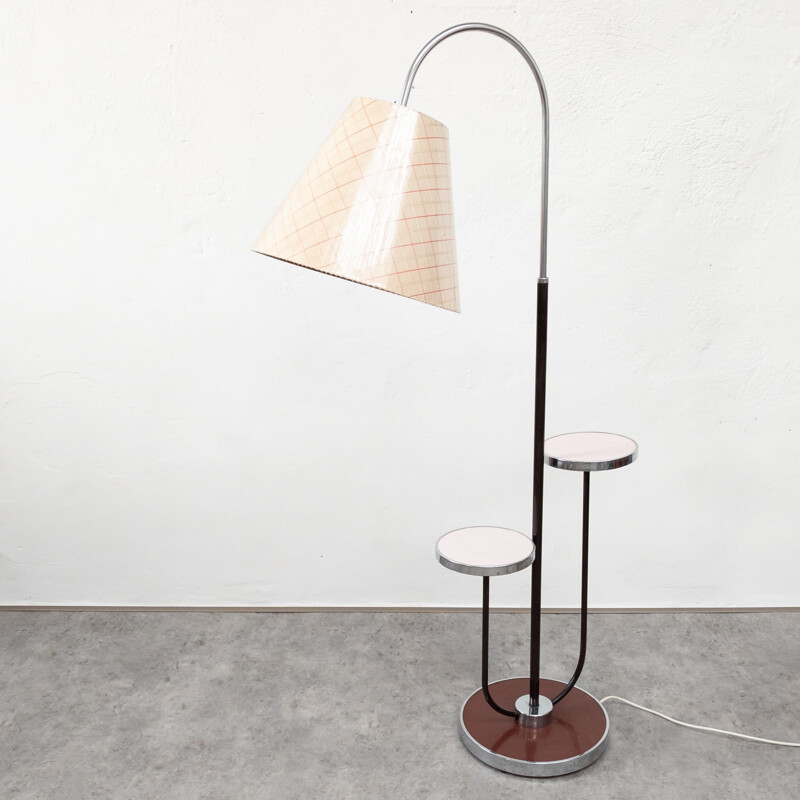 Vintage tubular steel floor lamp by Jindřich Halabala for Up Závody, Czech 1950