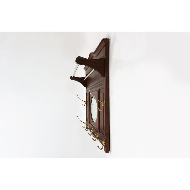 Vintage wood and copper coat rack with mirror by Adolf Loos for Capua, 1916