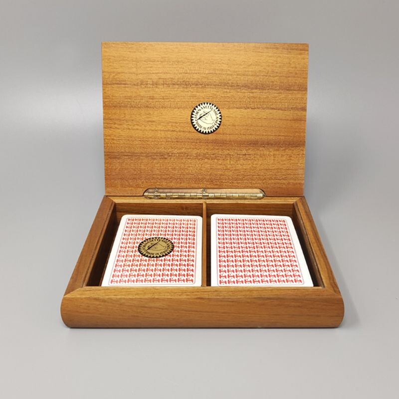 Boîte à cartes à jouer vintage en noyer de Piero Fornasetti pour Dal Negro, Italie 1980