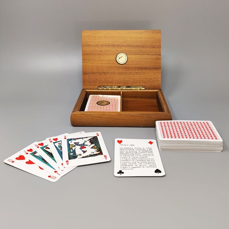 Vintage-Spielkartenbox aus Walnussholz von Piero Fornasetti für Dal Negro, Italien 1980