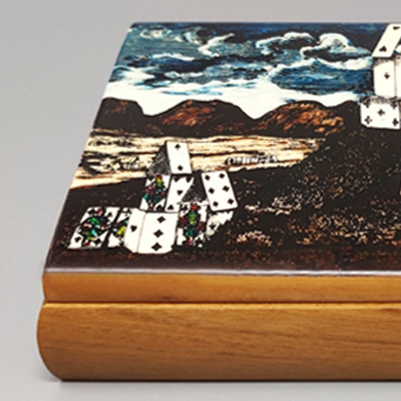 Vintage walnut playing card box by Piero Fornasetti for Dal Negro, Italy 1980