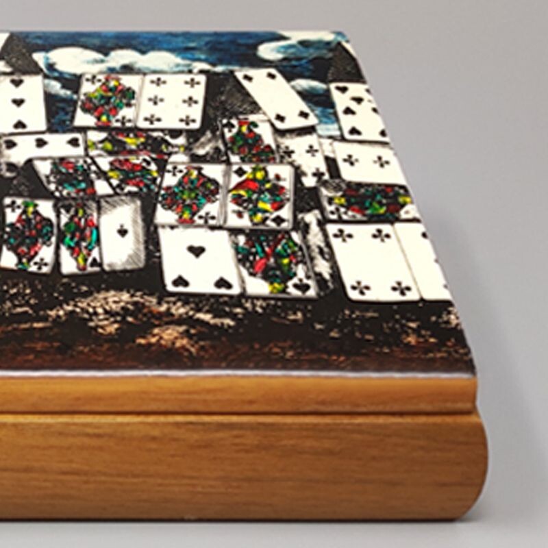 Vintage-Spielkartenbox aus Walnussholz von Piero Fornasetti für Dal Negro, Italien 1980
