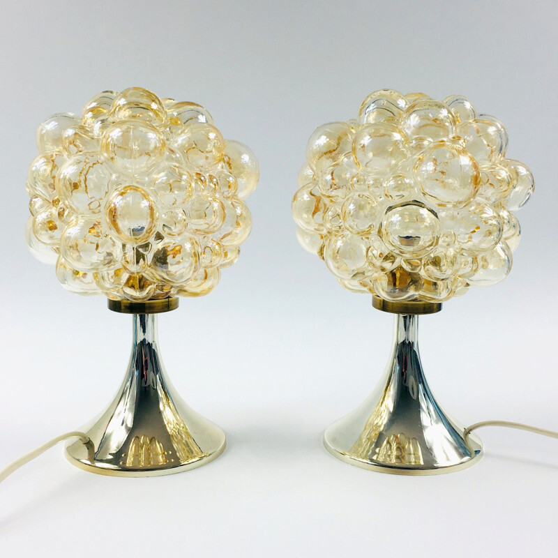 Pair of mid century bubble glass table lamps by Helena Tynell for Limburg, Germany 1960s