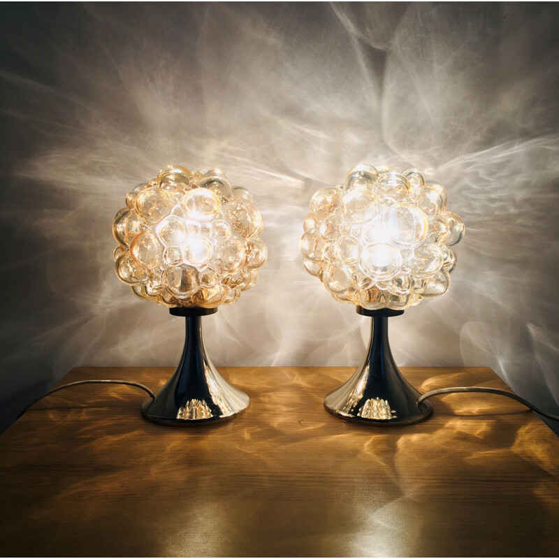 Paire de lampes de table vintage en verre bullé par Helena Tynell pour Limburg, Allemagne 1960