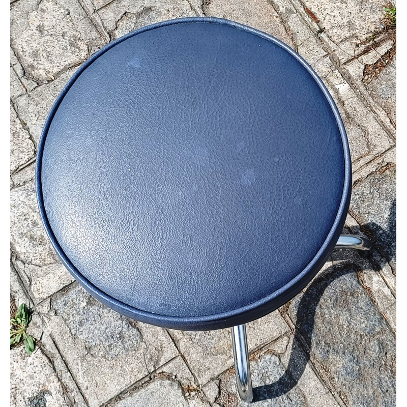 Vintage blue leather swivel workshop stool