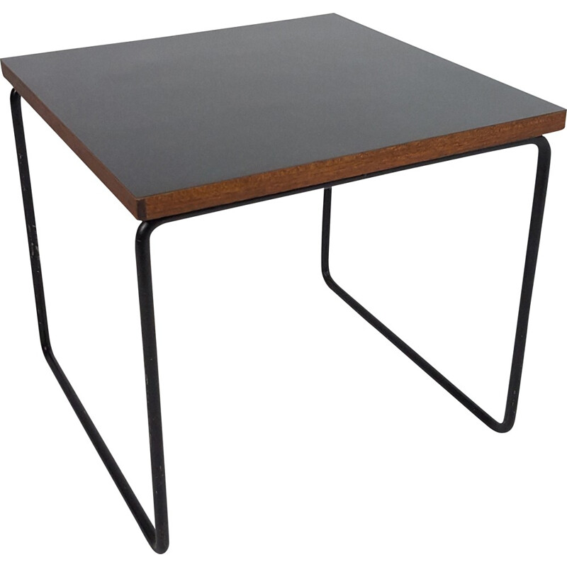 Steiner "Volante" side table in wood and black lacquered metal, Pierre GUARICHE - 1950s