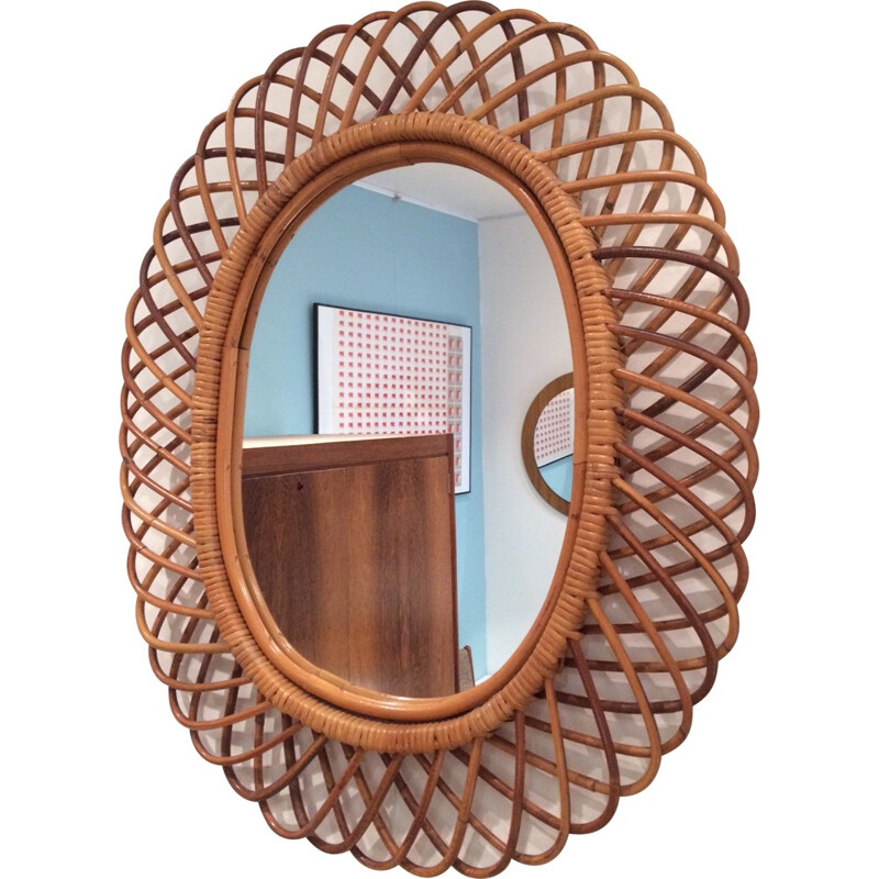 Large oval mirror in rattan - 1960s