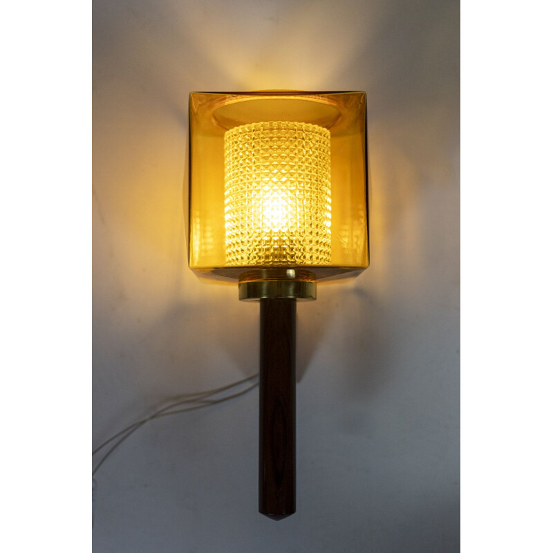 Vintage wandlamp van rozenhout en glas van Carl Fagerlund, 1960