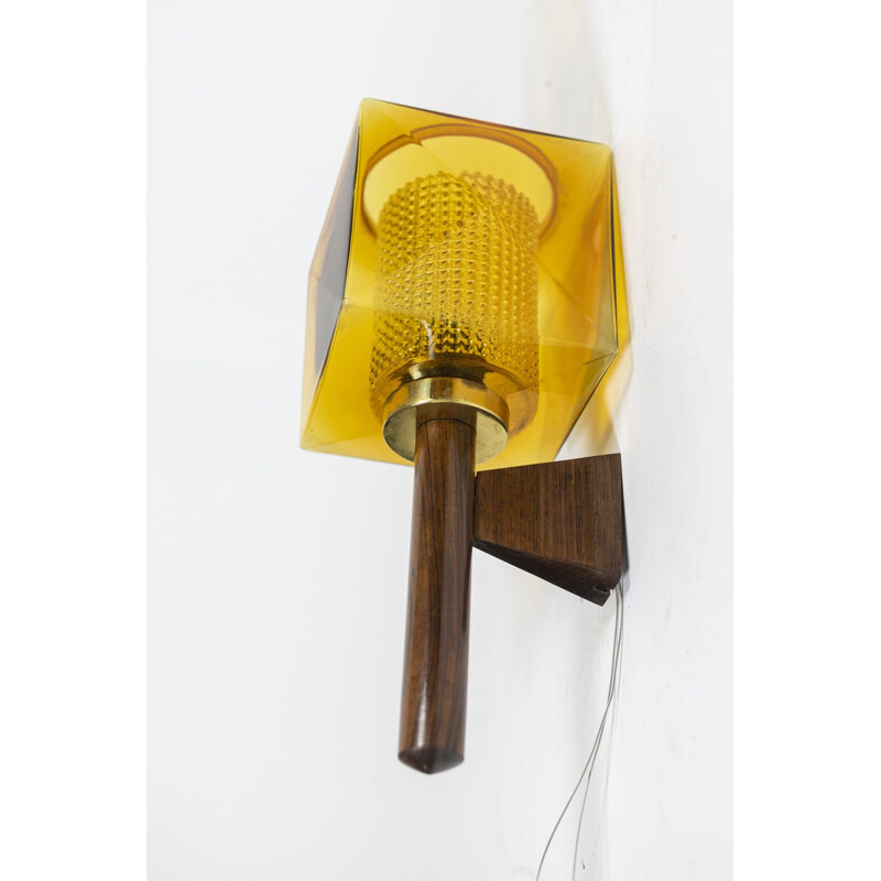 Vintage rosewood and glass wall lamp by Carl Fagerlund, 1960